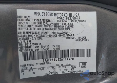 2002 Ford Taurus Ses z USA, uszkodzony, nr VIN 1FAFP55U42A114570